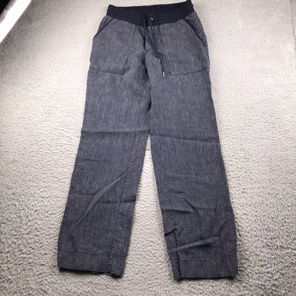 Athleta Bali Striped Linen‎ Pants Womens 6 (29x29) Blue Pull On Trousers